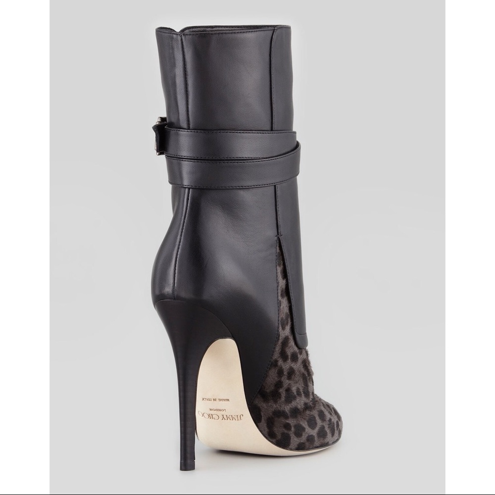 Jimmy Choo Black Leather & Leopard Print Ankle Boots - Picture 2 of 16